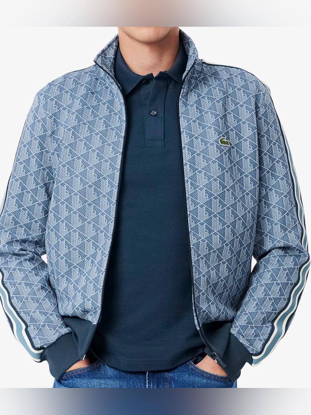 NWT Lacoste Men’s Light Blue Geometric Zip-Up Track Sweater